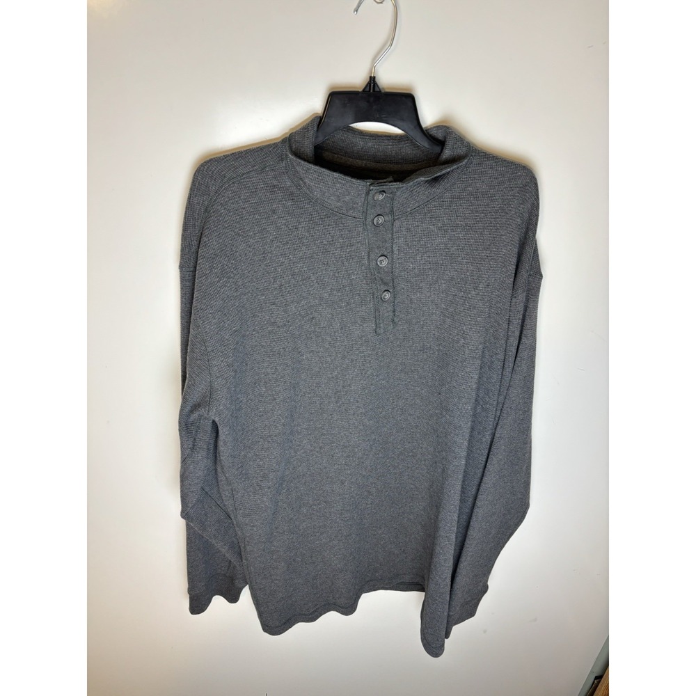 Duluth Trading Pullover Men's 2XL Gray Burly Thermal Button Mock Neck Shirt